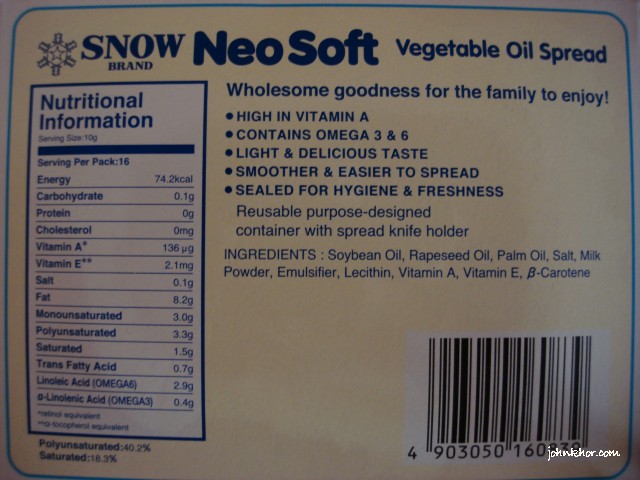 Nutrition information of Snow Brand butter