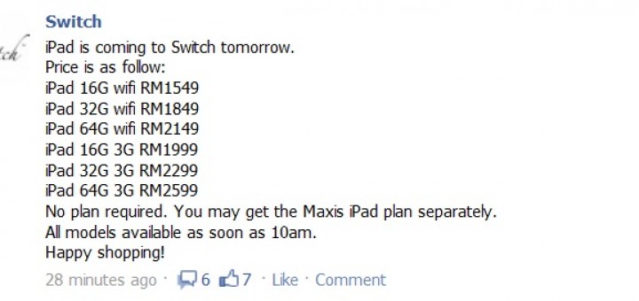 Switch - iPad prices