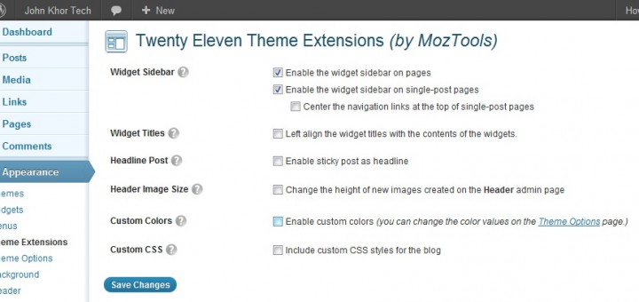 Twenty Eleven Sidebar Theme Extensions 1